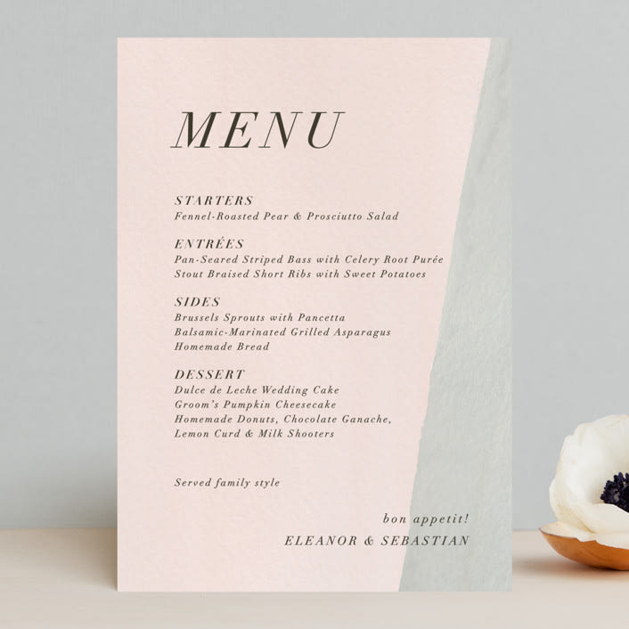 "Eleanor" - Menus in Rose by Creative Parasol - Front