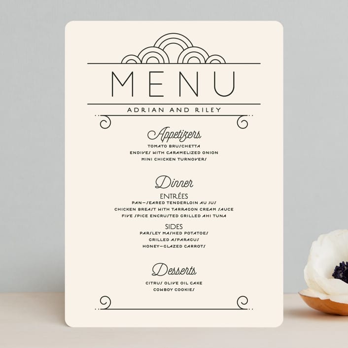"Deco Nouveau" - Menus in Cream by GeekInk Design - Front