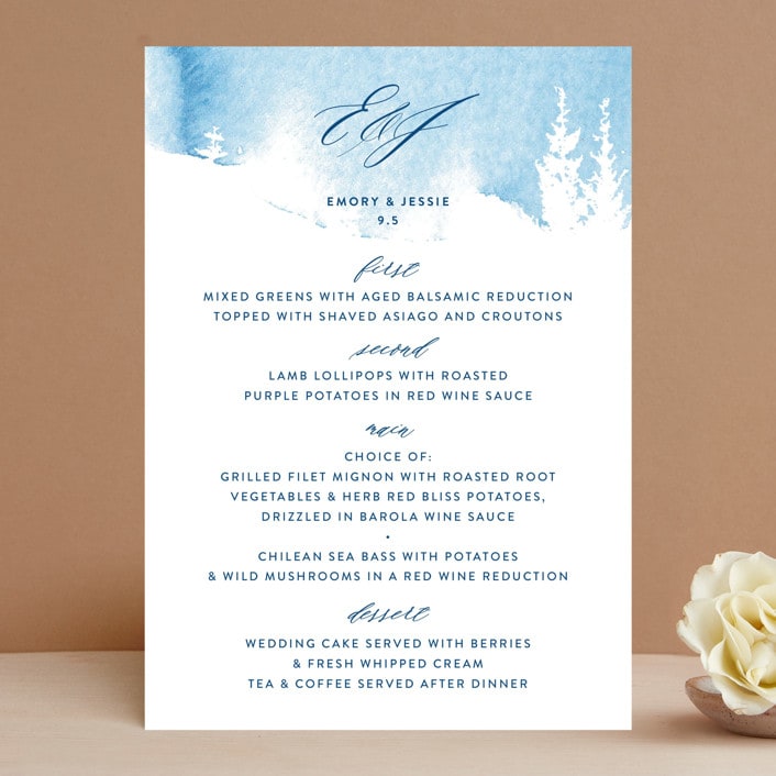 "misty forest" - Menus in Navy by Ariel Rutland - Front