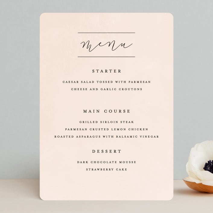 "Simply Perfect" - Menus in Blush by Brianne Larsen - Front