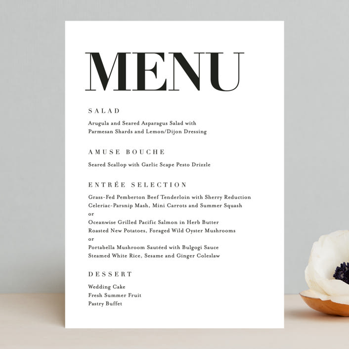 "The Minimalist" - Menus in Pearl by Kelly Schmidt - Front