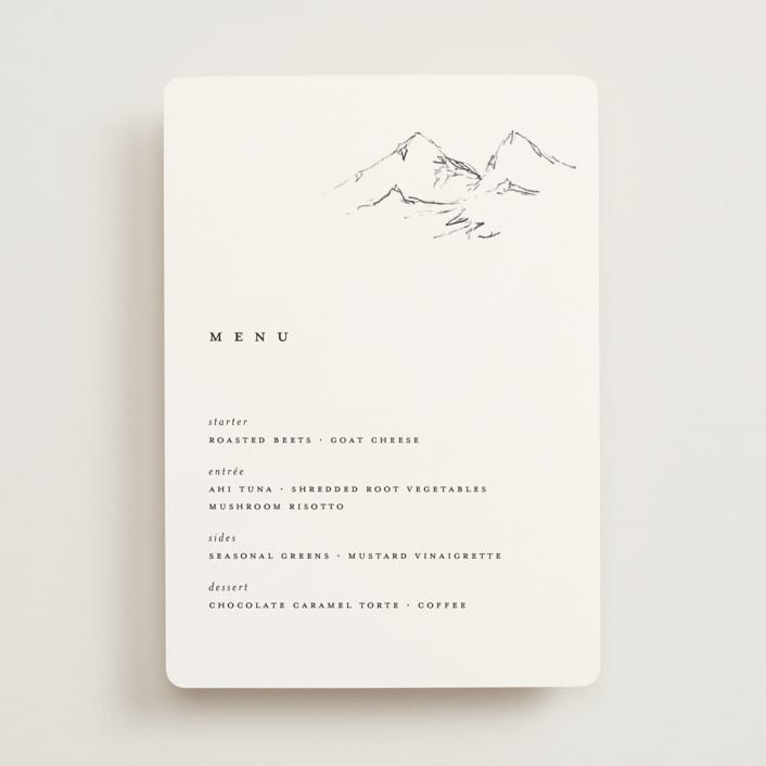 "Sketched Mountains" - Menus in Snow by Mere Paper - Front