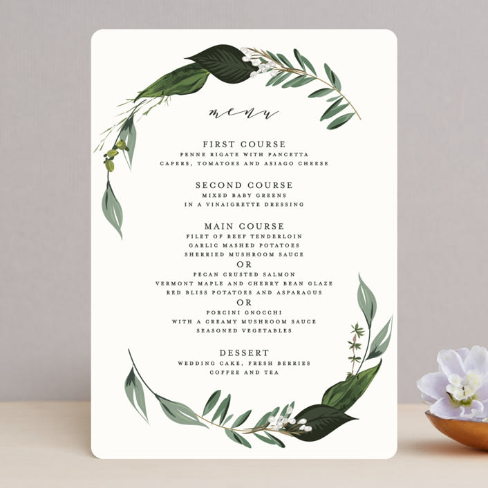 "Natures Greens" - Menus in Ivory by Susan Moyal - Front