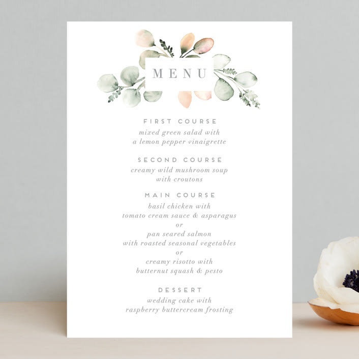 "Romantic Eucalyptus" - Menus in Sage by Petra Kern - Front