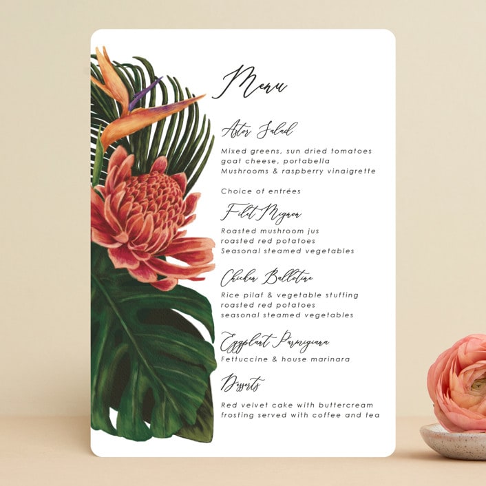 "Tropical Bouquet" - Menus in Basil by Elly - Front
