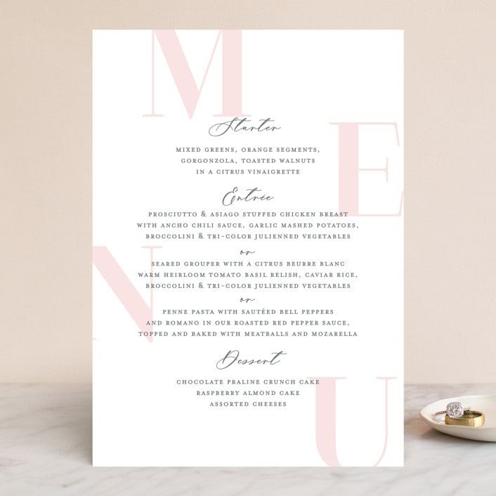 "Lettera" - Menus in Blush by Lauren Chism - Front