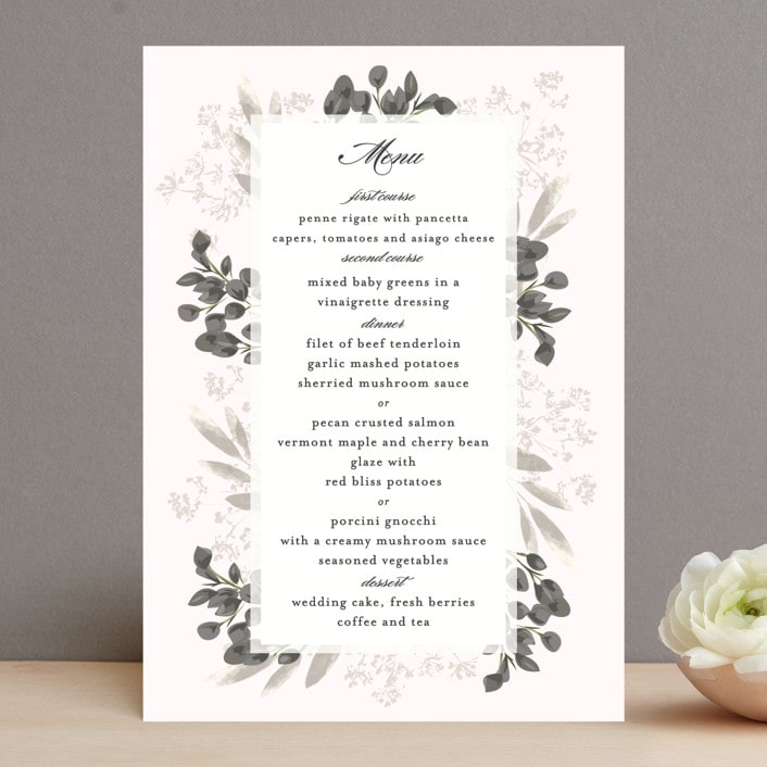 "Spring Botanicals" - Menus in Blush by Susan Moyal - Front