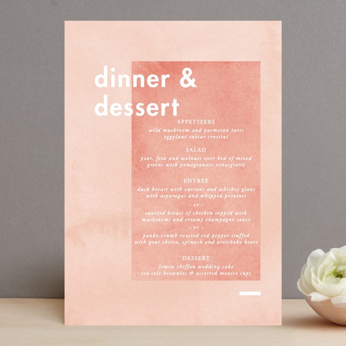 "Contemporary" - Menus in Peony by Liz Conley - Front