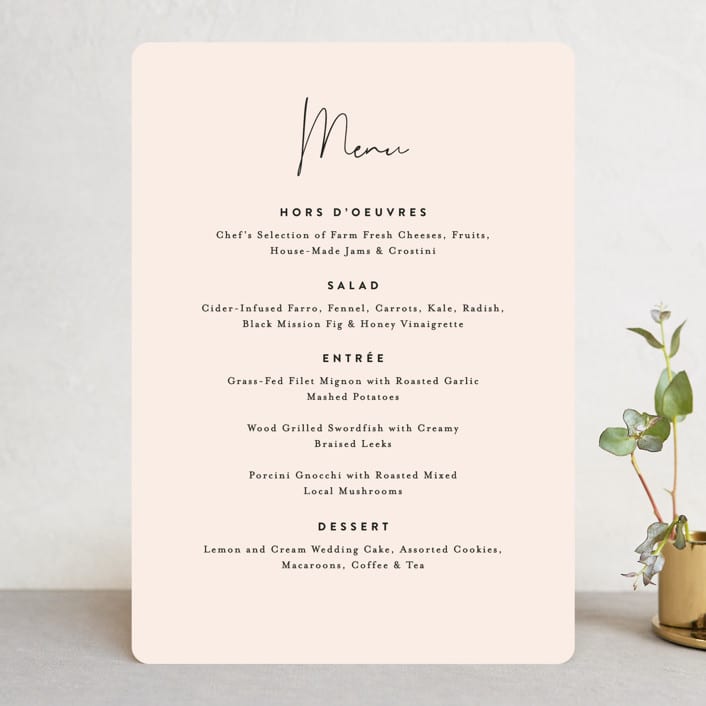 "Just the Two of Us" - Menus in Blush by Jennifer Wick - Front