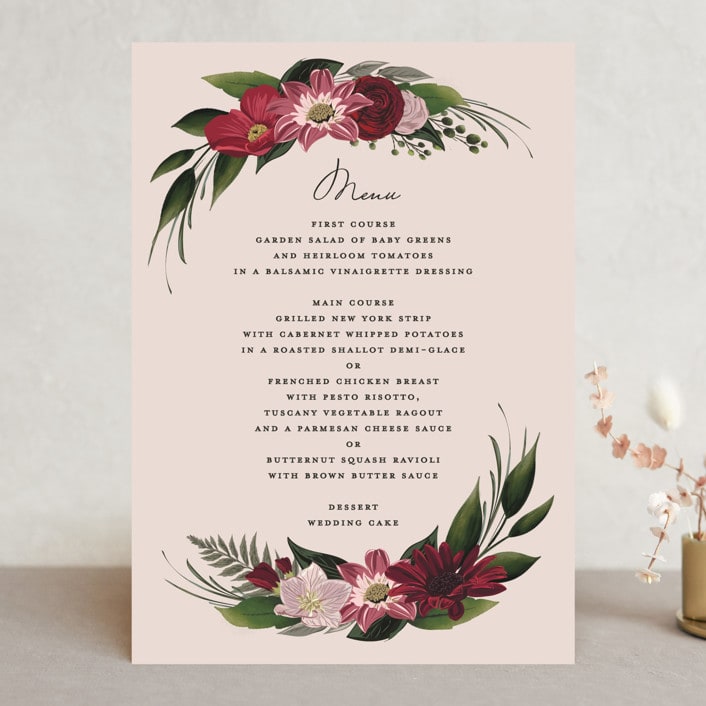 "Midnight Botanicals" - Menus in Cranberry by Susan Moyal - Front
