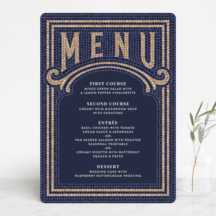 "Mosaic" - Menus in Navy by GeekInk Design - Front