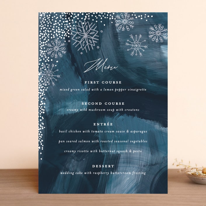 "Midnight Snowfall" - Menus in Navy by Alethea and Ruth - Front