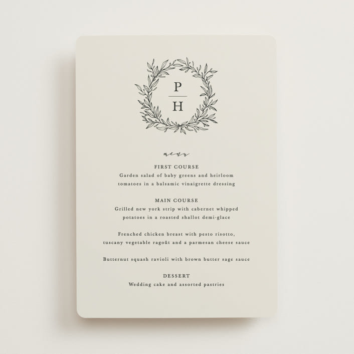 "leafy wreath" - Menus in Cotton by Kate Ahn - Front