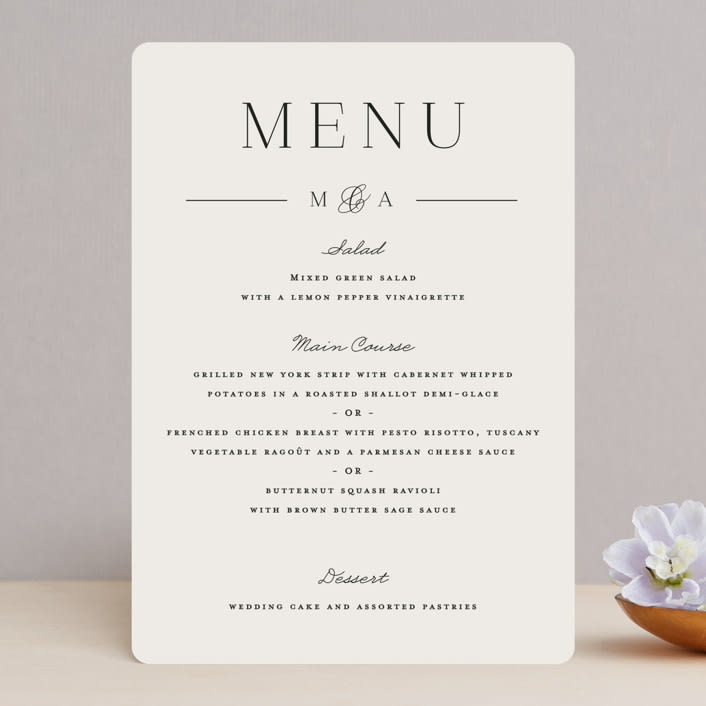 "Classic Monogram" - Menus in Cream by Carolyn MacLaren - Front