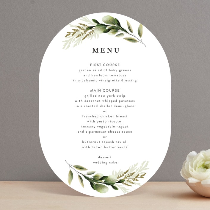 "Enchanted Greenery" - Menus in Frost by Susan Moyal - Front
