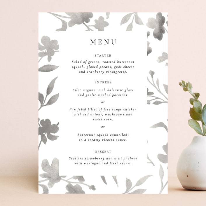 "Floral Union" - Menus in Black Sugar by Pati Cascino - Front