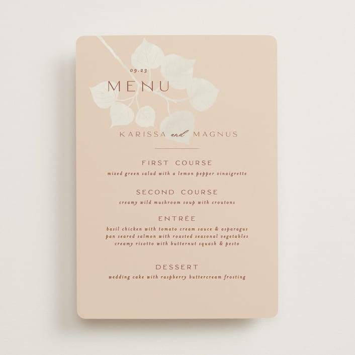 "Leaf Cascade" - Menus in Latte by Alethea and Ruth - Front