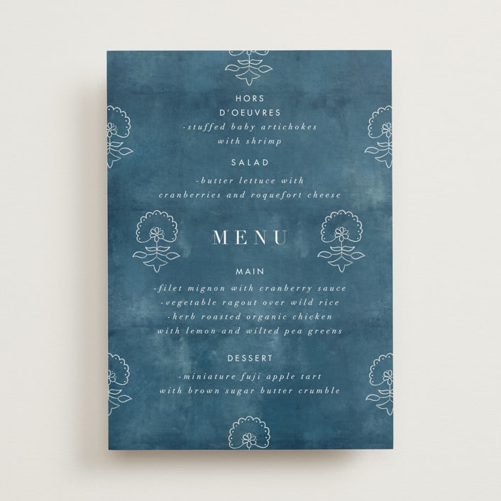 "Kantha Quilt" - Menus in Indigo by Nazia Hyder - Front