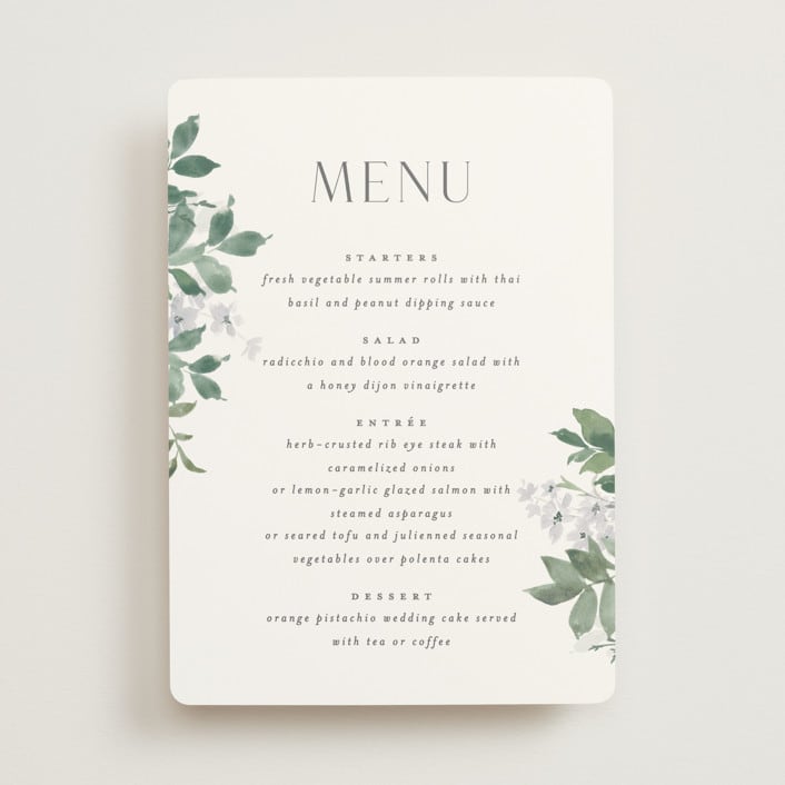 "Grove" - Menus in Fern by Everett Paper Goods - Front