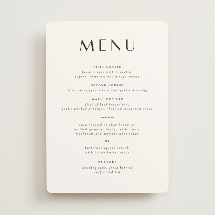 "Modern Classic Names" - Menus in Onyx by Emily Betts - Front