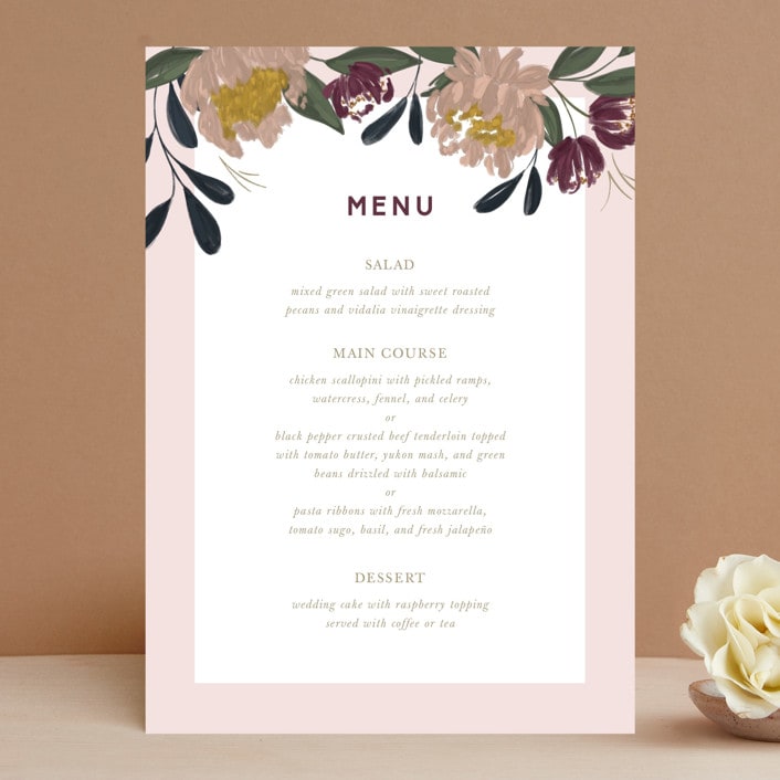 "Wild Peonies" - Menus in Blush by Cindy Reynolds - Front