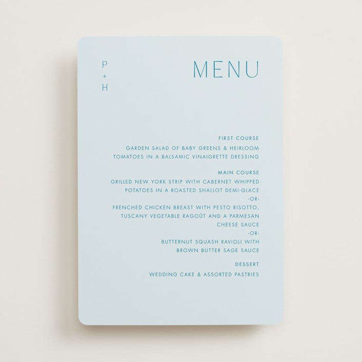 "Juniper" - Menus in Capri by Blustery August - Front