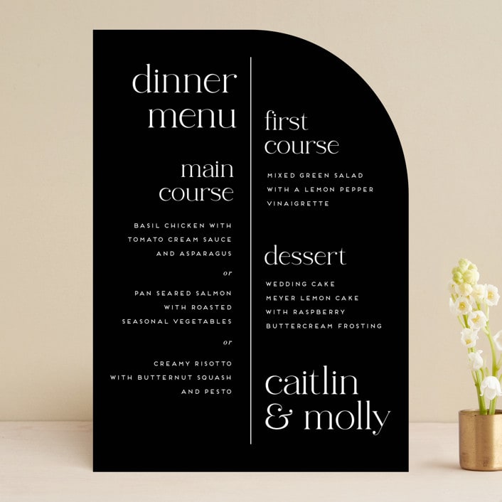 "Split Line" - Menus in Black Tie by Amy Payne - Front