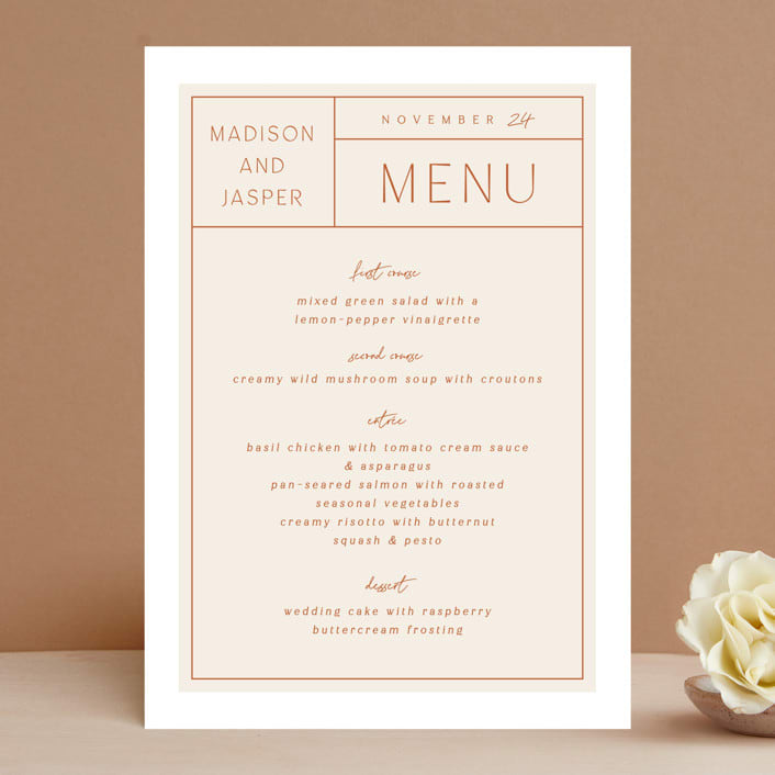 "Modern Ticket" - Menus in Rust by Alethea and Ruth - Front