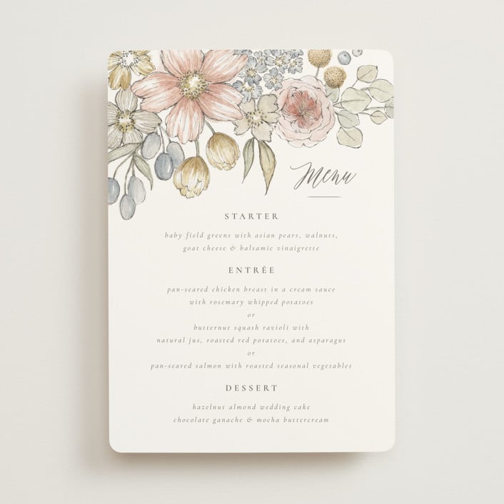 "Summer Garden" - Menus in Garden Rose by Wildfield Paper Co - Front