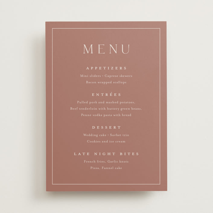 "Warm affection" - Menu Signs in Dusty Rose by Stacey Meacham - Front
