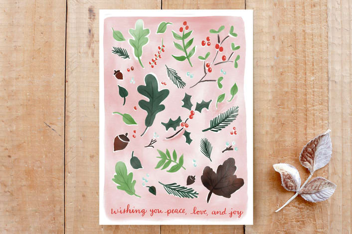 "Pink Christmas Botanicals" - Cards in Pink by Megan Kelso - Front