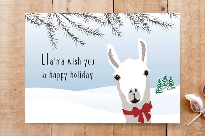 "Llama Holiday" - Cards in Cherry by Elky Ink - Front