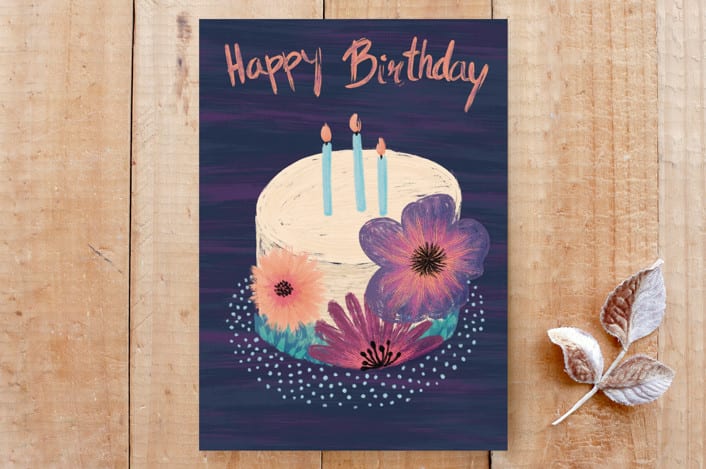 "Happy Birthday Cake with flowers" - Cards in Midnight blue by Metka Hiti - Front