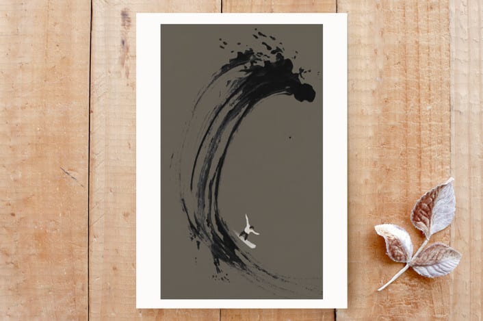 "The Wave and Surfer" - Cards in river rock by Deborah Chou - Front