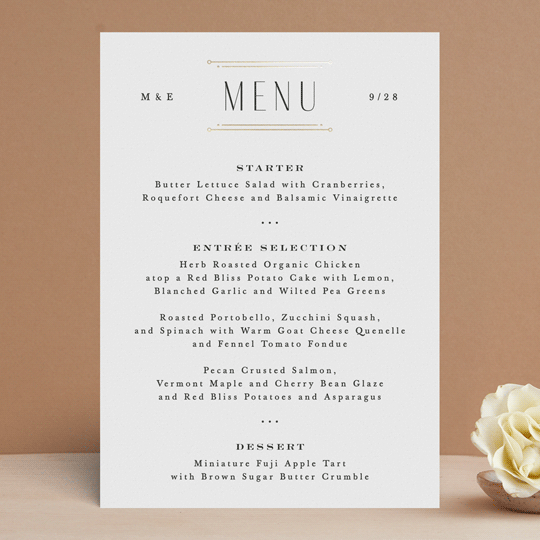 "Modern Deco" - Foil-Pressed Menus in Sugar by Hooray Creative - Front