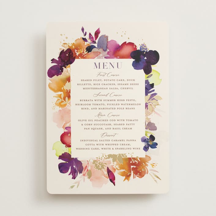 "Bouquet" - Foil-Pressed Menus in Cream by Lori Wemple - Front