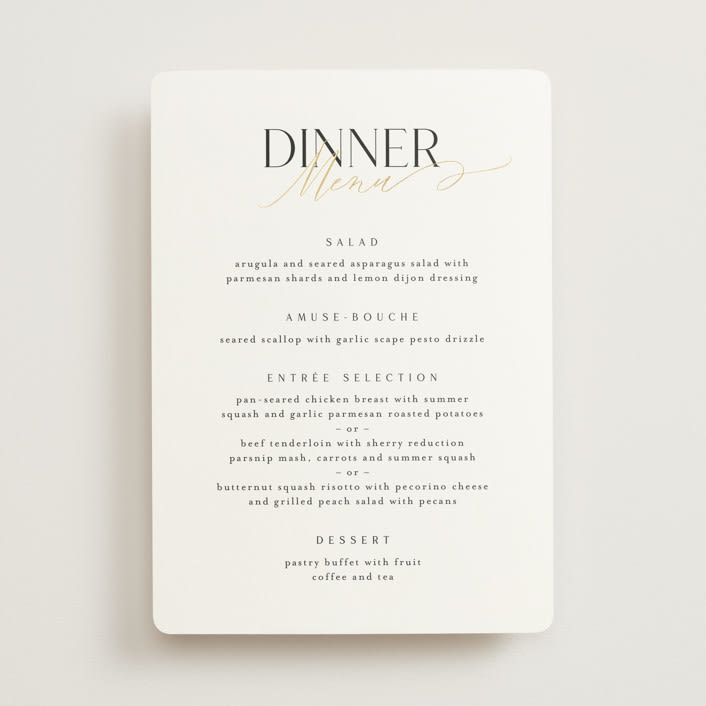"Overlay" - Foil-Pressed Menus in Silk by Kelly Schmidt - Front