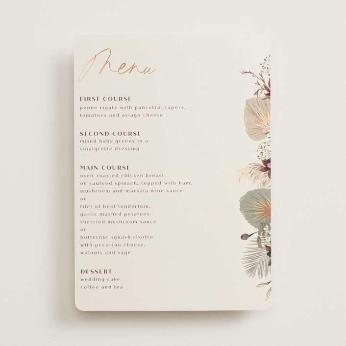 "Jasmine" - Foil-Pressed Menus in Dusk by Susan Moyal - Front