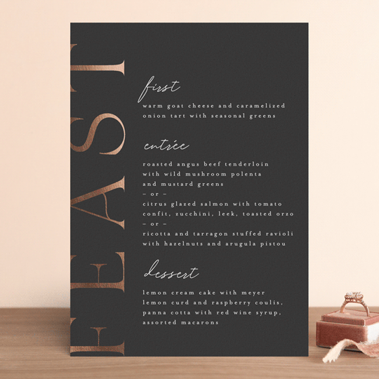 "Finley" - Foil-Pressed Menus in Graphite by Kristie Kern - Front