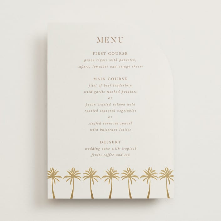 "Sunset by the Sea" - Foil-Pressed Menus in Tan by lulu and isabelle - Front
