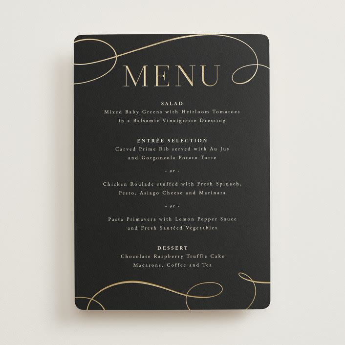 "Black Tie Affair" - Foil-Pressed Menus in Onyx by Hooray Creative - Front