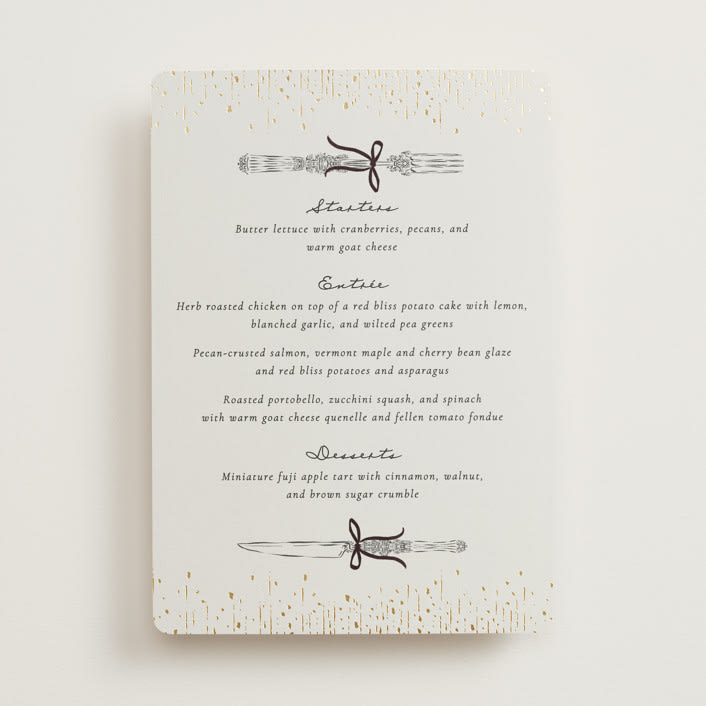 "Hand Illustrated Whimsical Chandelier" - Foil-Pressed Menus in Noir by Jackie Crawford - Front
