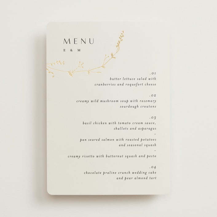 "Vine Wrap" - Foil-Pressed Menus in Cotton by Amy Kross - Front