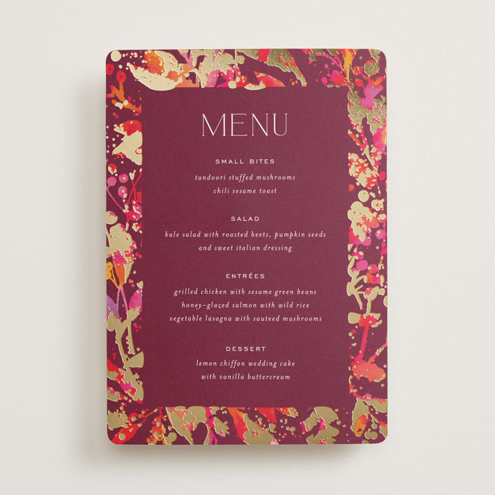 "Bright abstract" - Foil-Pressed Menus in Sangria by Jessica Corliss - Front