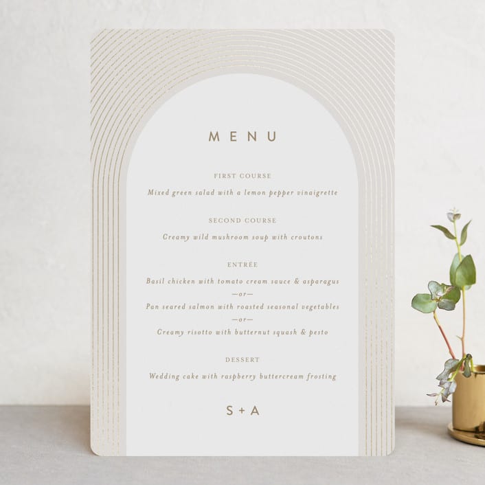 "Bloom" - Foil-Pressed Menus in Tea by Leah Bisch - Front