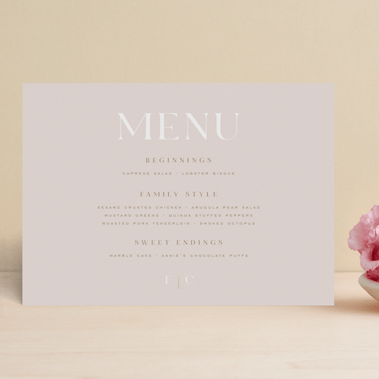 "Lovely Day" - Foil-Pressed Menus in Rose Quartz by Leah Bisch - Front