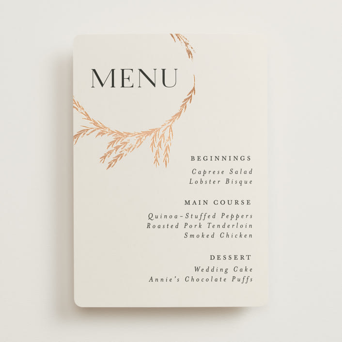 "Locket" - Foil-Pressed Menus in Pearl by Erin L. Wilson - Front