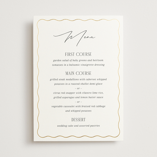 "Inventive" - Foil-Pressed Menus in Pepper by Olivia Raufman - Front