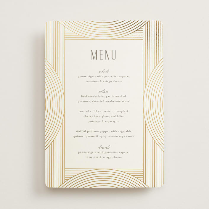 "Moderne" - Foil-Pressed Menus in Alabaster by Pixel and Hank - Front