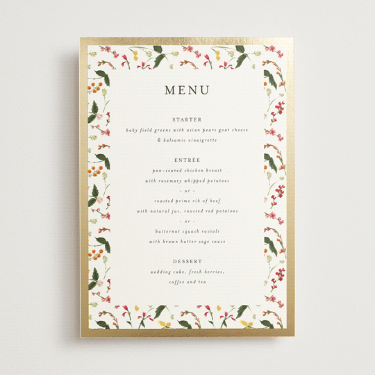 "Enchanting" - Foil-Pressed Menus in Burgundy by Susan Moyal - Front